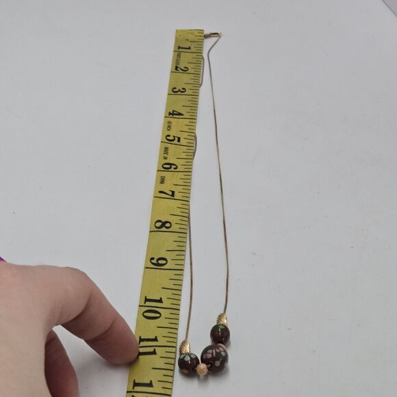 Vintage 14K Yellow Gold Cloisonne Coral Signed Butterfly On Clasp Necklace 22" - Picture 5 of 5